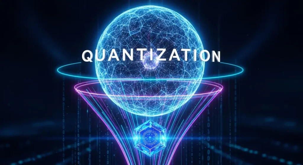 大規模なAIモデルを軽量化（量子化）するプロセスの図