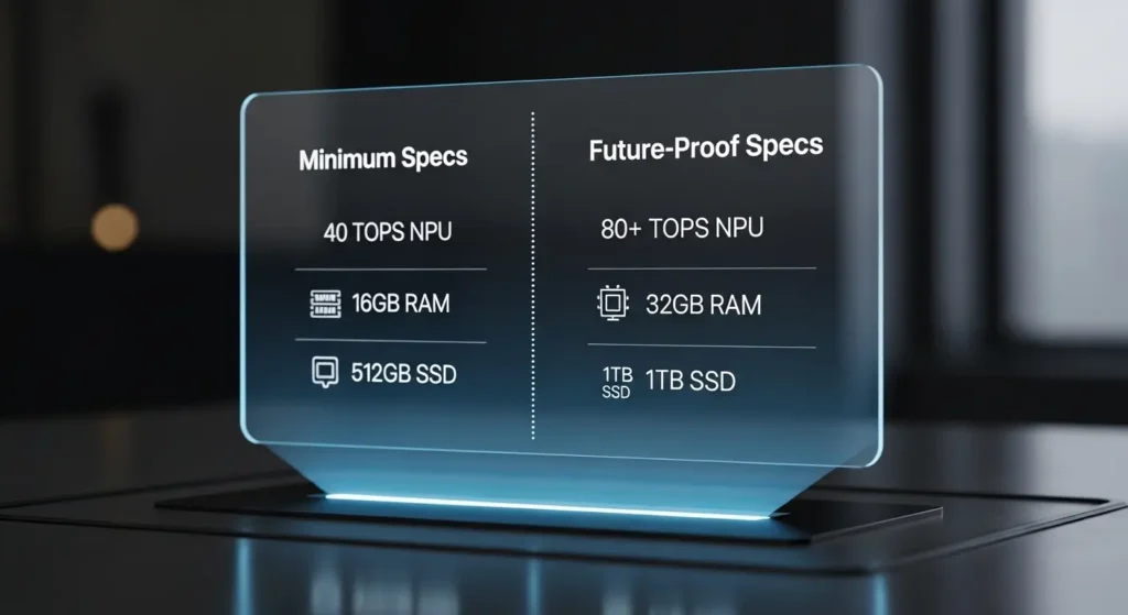 2026年のAI PCにおける最低スペックと推奨スペックの比較表