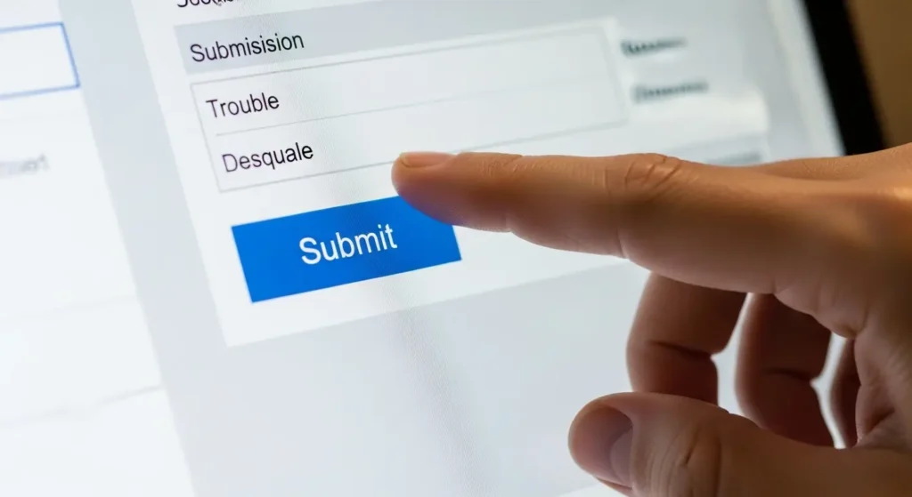 二重送信を控えるユーザーの手元