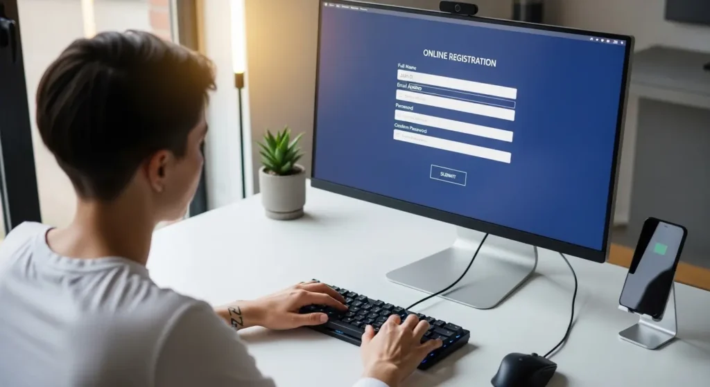 Amazonビジネスの登録フォームを入力する様子。