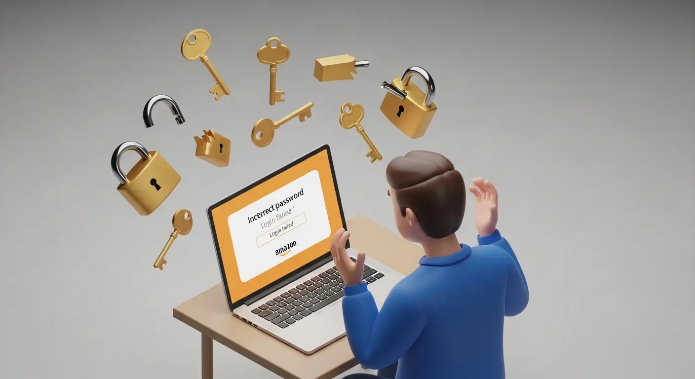 amazonのパスワード変更エラーに悩むユーザーのイラスト