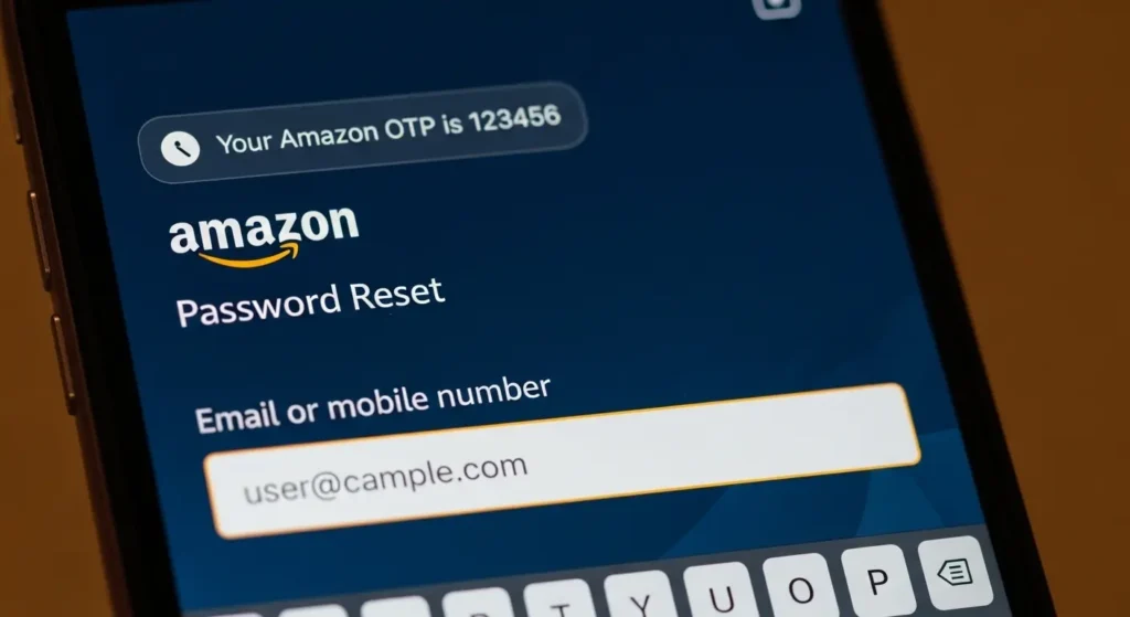 amazonのパスワードリセット画面と届いた認証コード