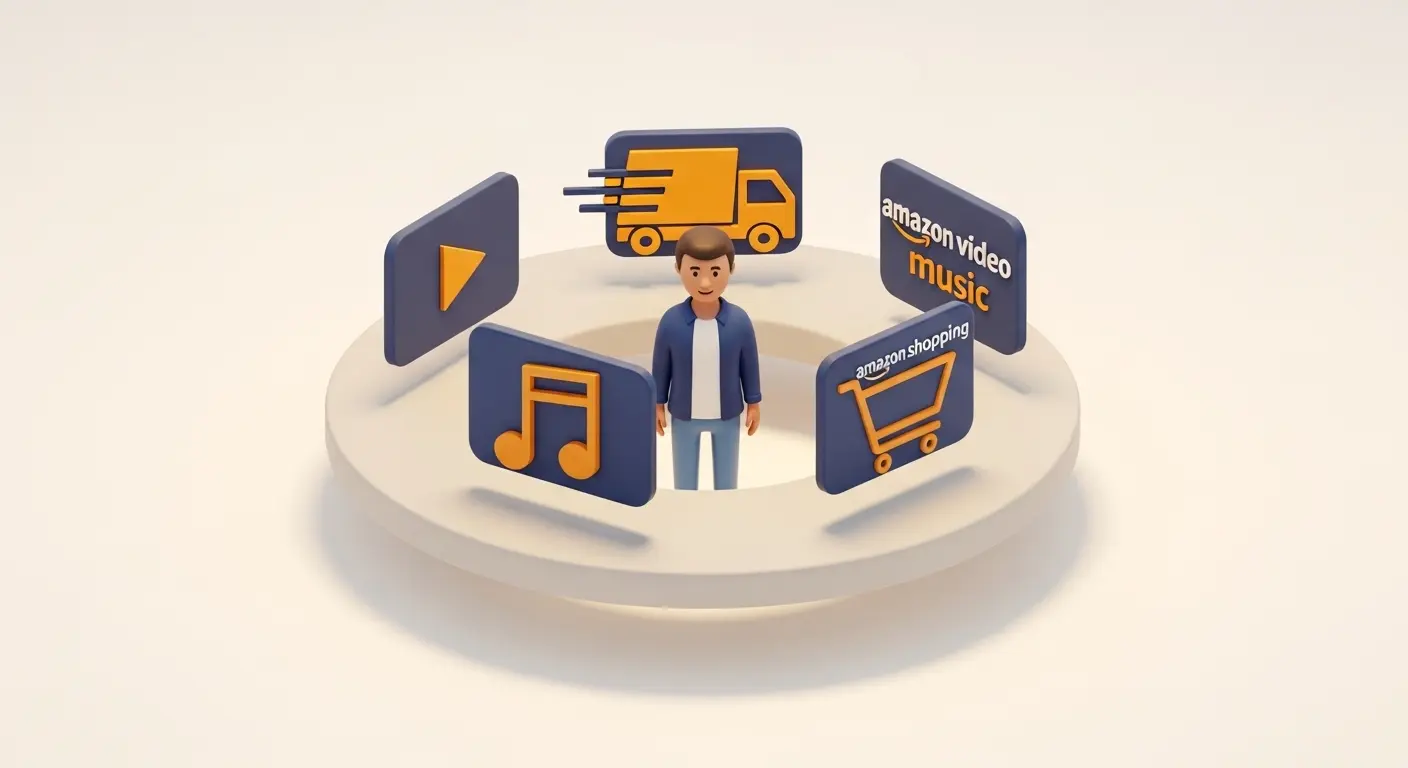 Amazonプライム会員の多彩な特典内容を表現した3Dイラスト