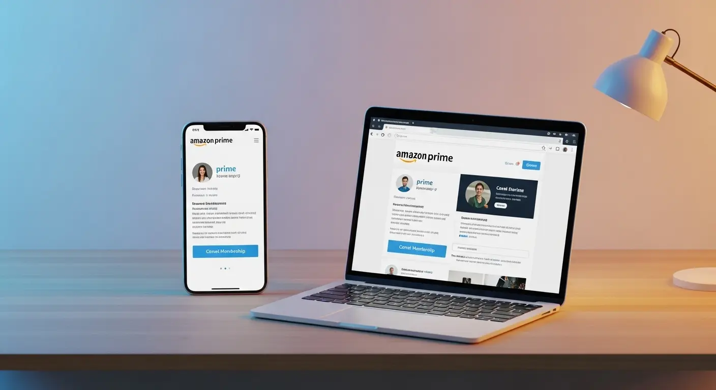Amazonプライムの解約手続きを行っているスマートフォンとパソコンのイメージ