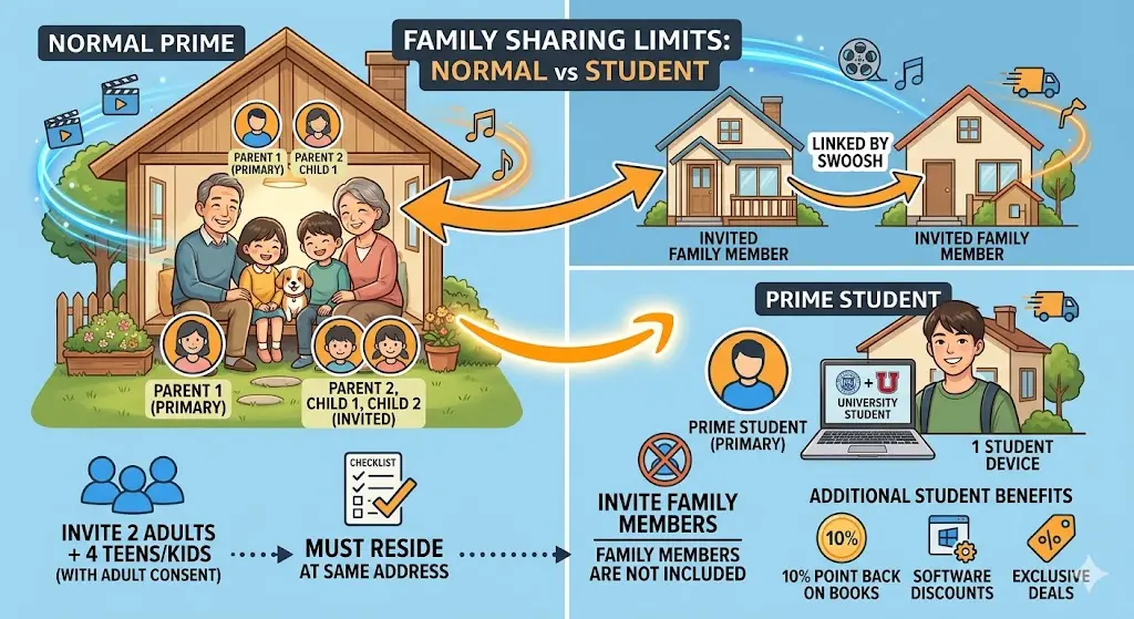 Amazonプライムの家族会員共有イメージ。