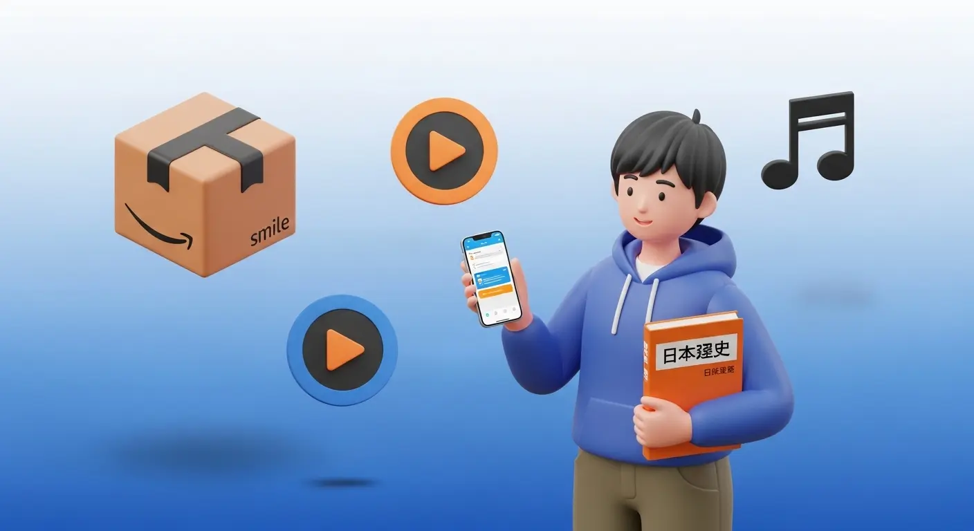 Amazon Prime Studentの登録と特典をイメージした3Dイラスト