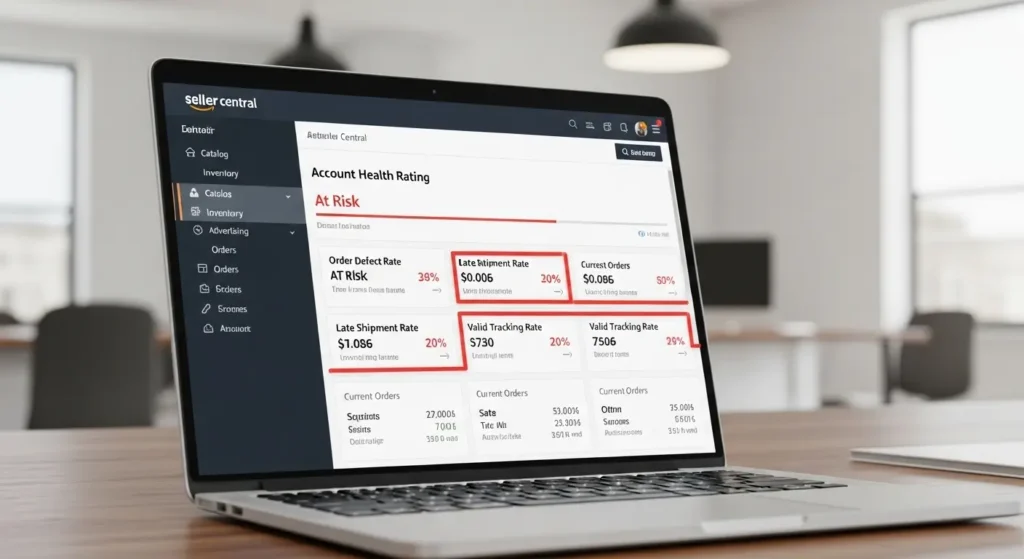 Amazonセラーセントラルの健全性警告画面