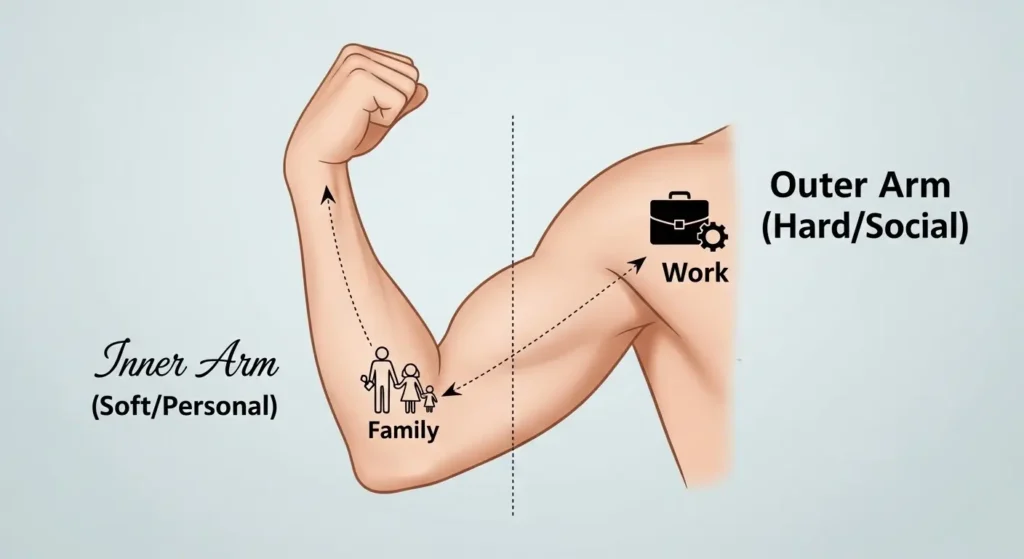 腕の内側と外側で異なるほくろの意味を説明する図解