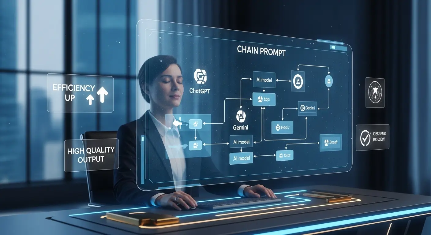 チャプロAI（Chain Prompt AI）の活用イメージとプロンプトエンジニアリングの概念図