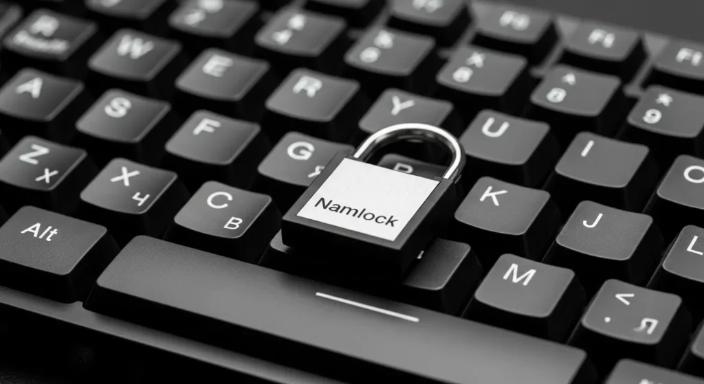 キーボードのNumLockキーを押してパソコンの反応を確認する様子