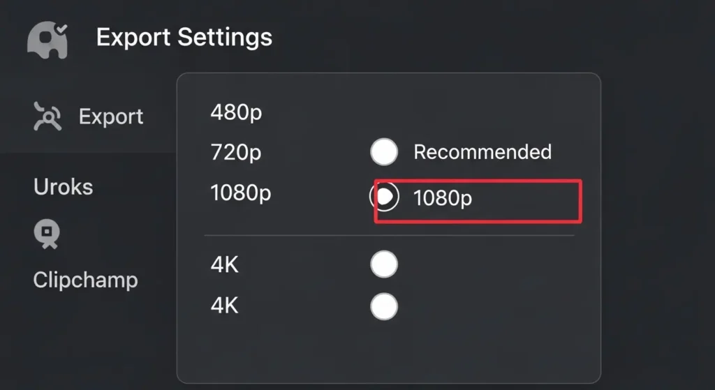 Clipchampのエクスポート画質選択画面