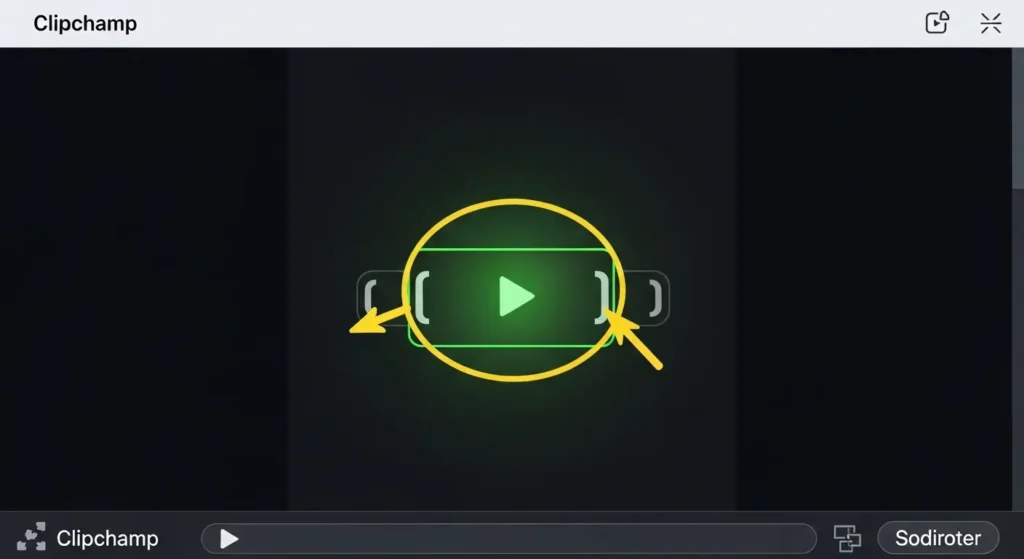 クリップの端にある緑色のハンドルを操作するClipchampの画面