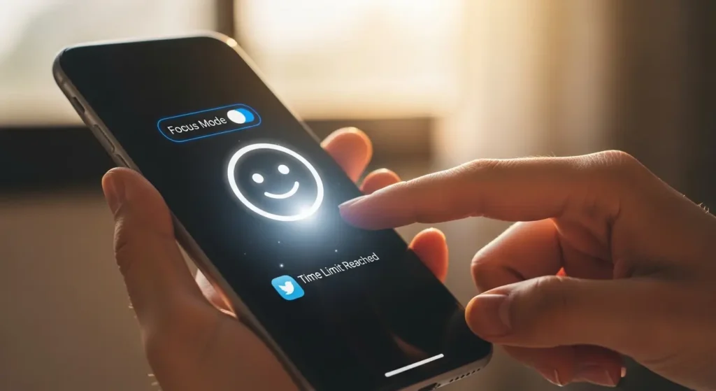 スマホの制限機能を活用してCotomoと健康的に付き合う様子。