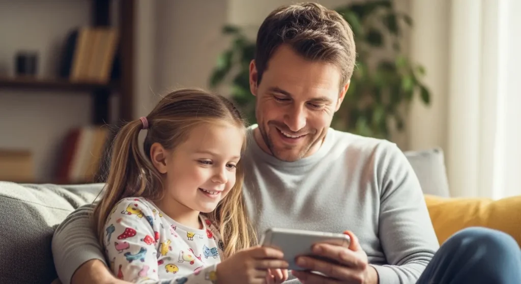 親子でAIアプリの使い方について話し合っている様子