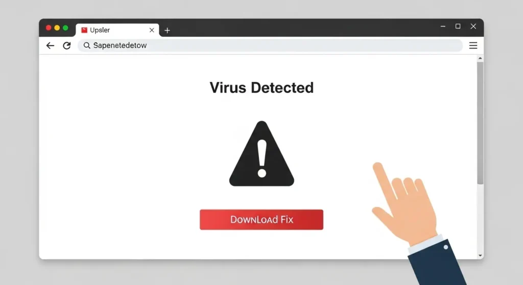 偽のセキュリティ警告から悪質なサイトへ誘導される例