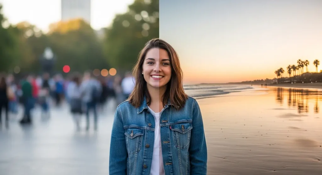 FLUX.1 Kontext APIを使用して背景を都会から森に変更した比較画像