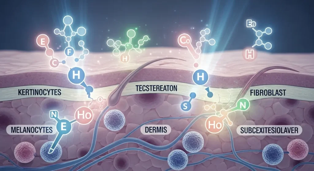 ホルモンバランスが肌の細胞に影響を与えるイメージ