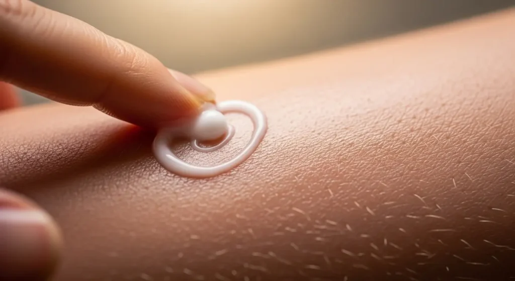 二の腕のブツブツにクリームを円を描くように塗る方法