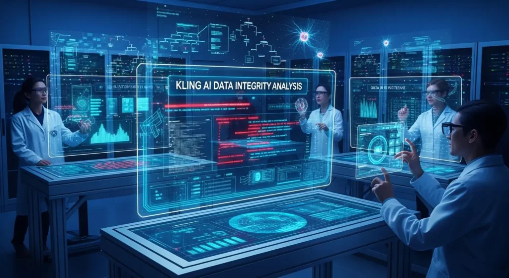 Kling AIのデータ整合性を分析するハイテクラボの様子