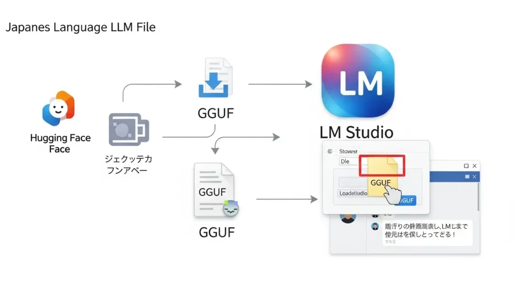日本語モデルがLM Studioに読み込まれる仕組みの図解