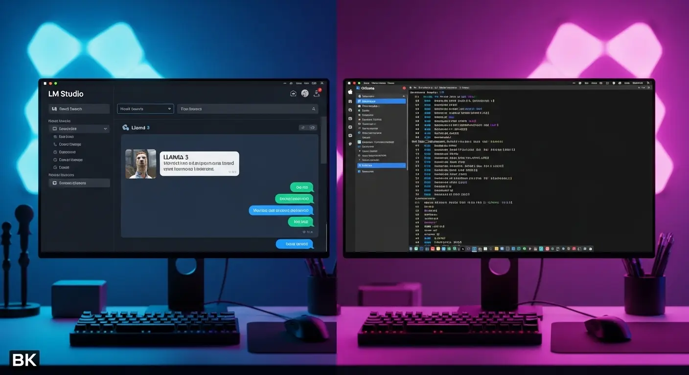 LM StudioのGUI画面とOllamaのCLI画面のインターフェース比較のメインアイキャッチ画像