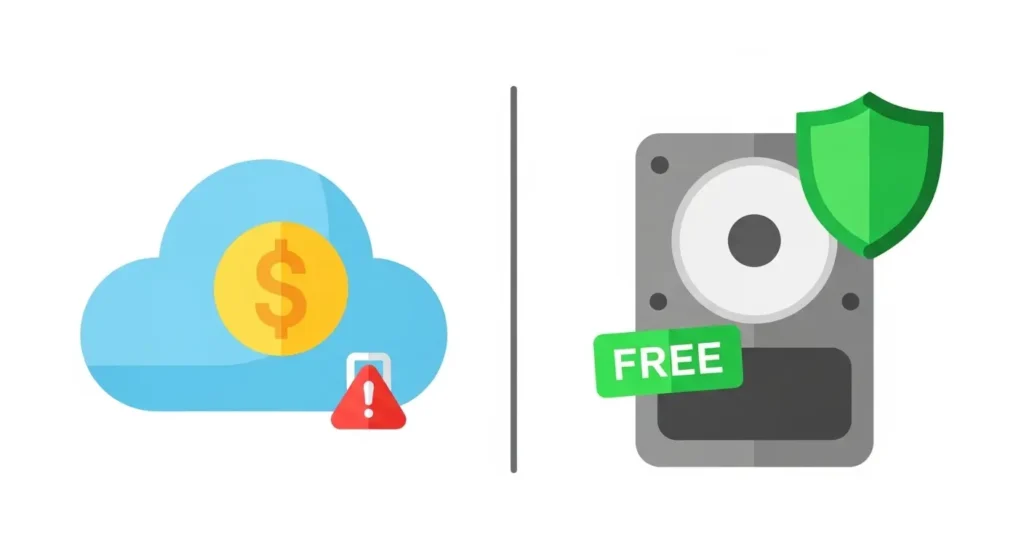 クラウドAIとローカルLLMのコスト・セキュリティ比較図