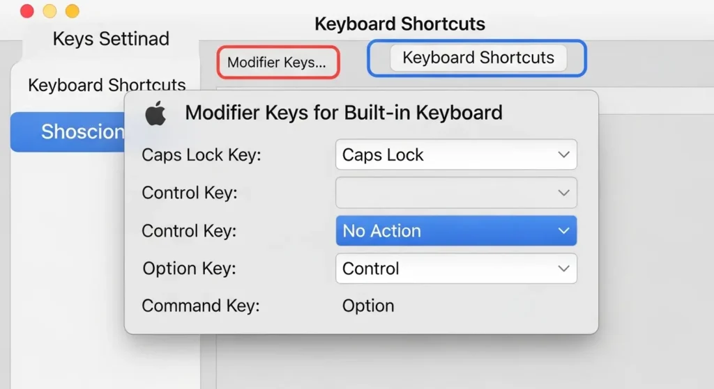 Macのシステム設定で修飾キーの割り当てを変更する画面