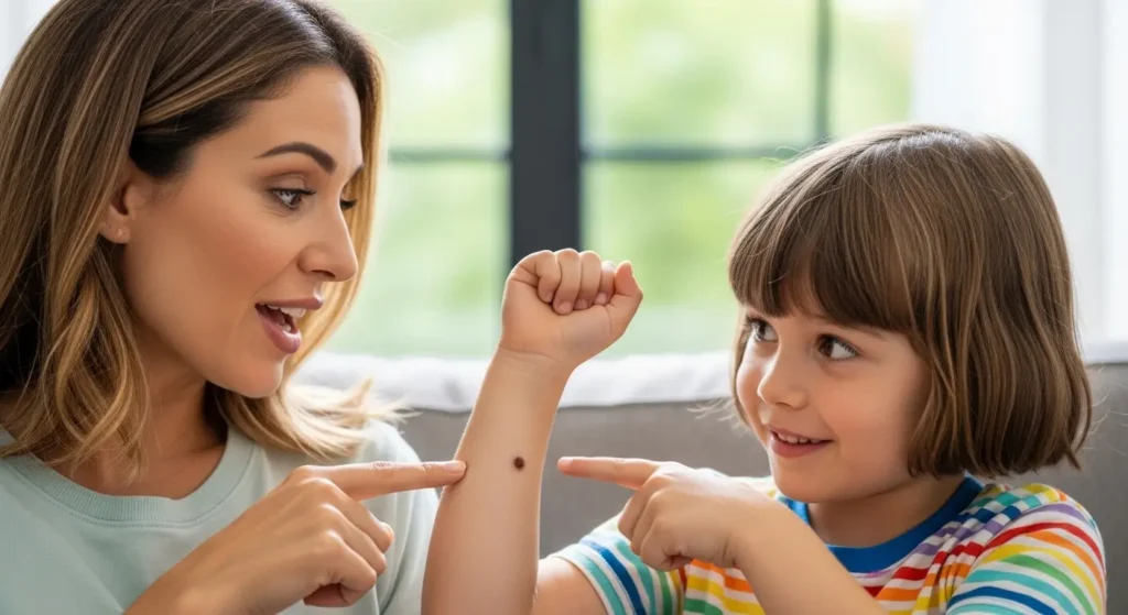 子供のほくろをポジティブに語りかける親子の様子