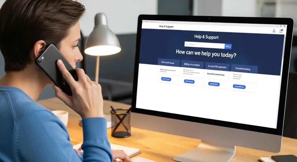パソコンのトラブルについてFAQを参照したり相談したりしている様子