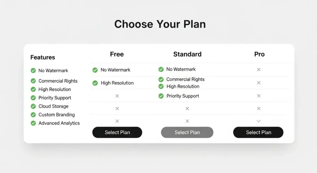 Pika Labsの無料プランと有料プランの機能比較表
