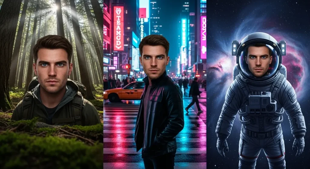 Pikaswaps機能によりキャラクターの顔が一貫して維持されている様子