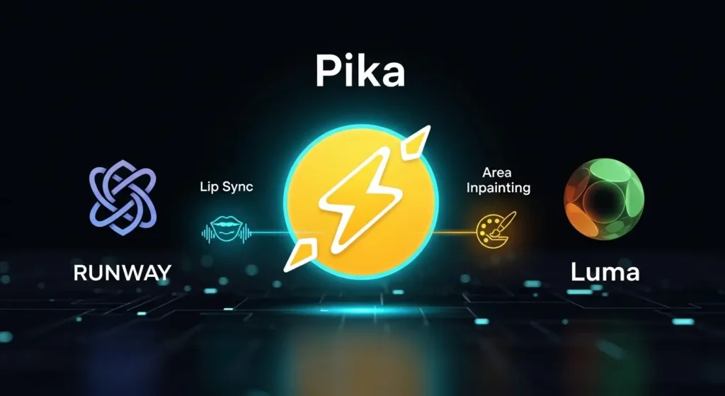 Pikaと主要な競合AI動画ツールの機能比較図