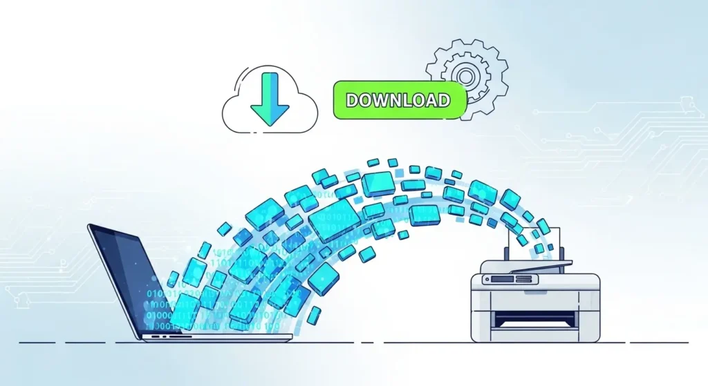 プリンタードライバーのダウンロードと更新のイメージ図