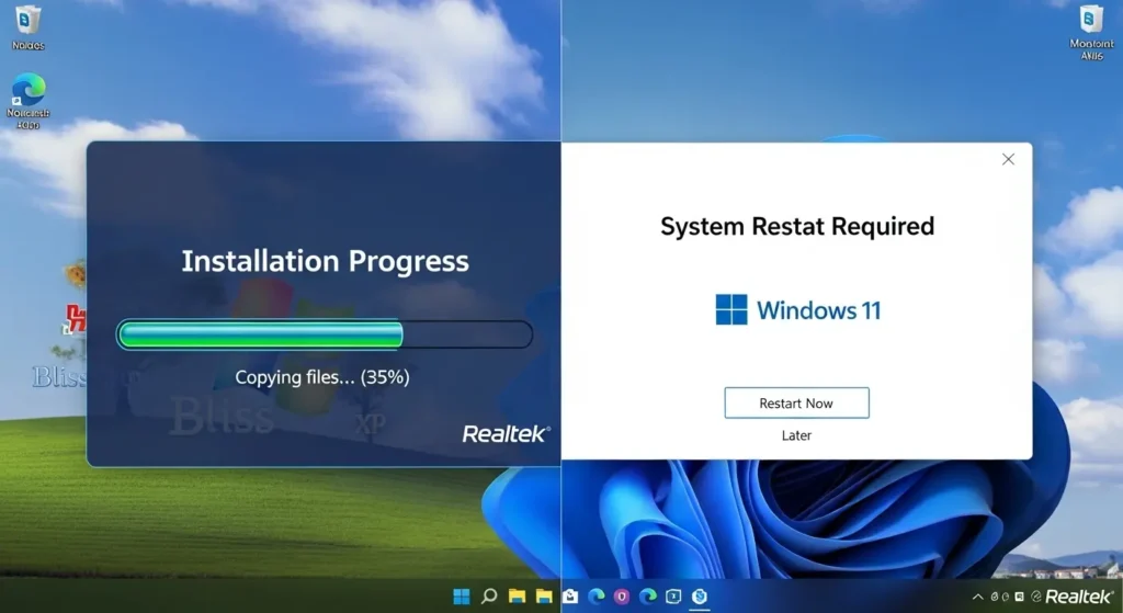 Realtekオーディオドライバーのインストールと再起動の手順