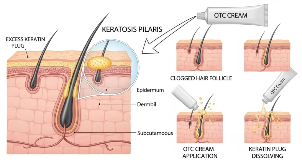 毛孔性苔癬のメカニズムと市販薬が作用する仕組みの図解