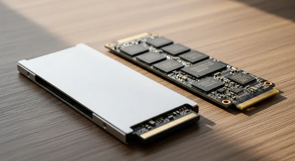 SATA規格のSSDとM.2規格のSSDを並べた比較写真