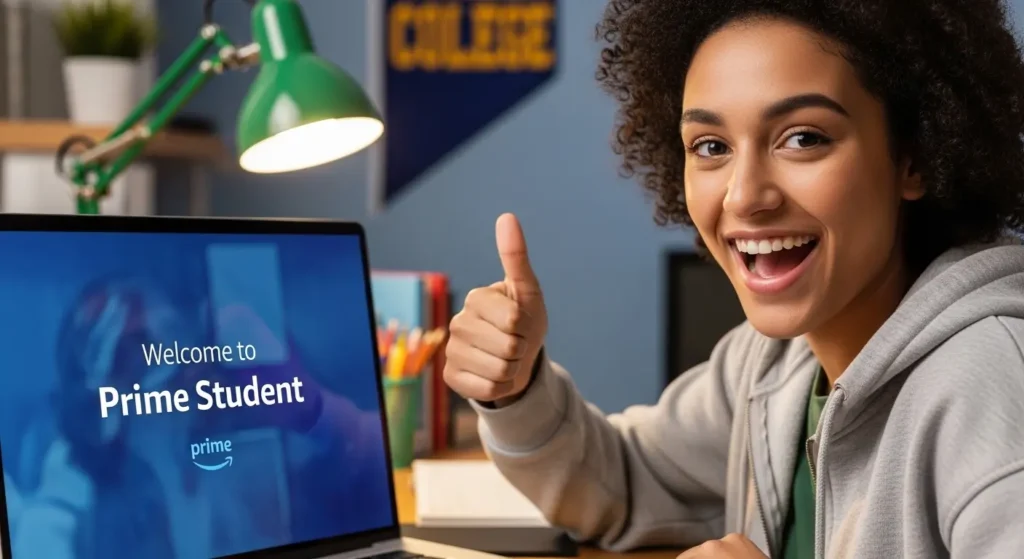 Prime Studentへの登録を完了し喜ぶ学生