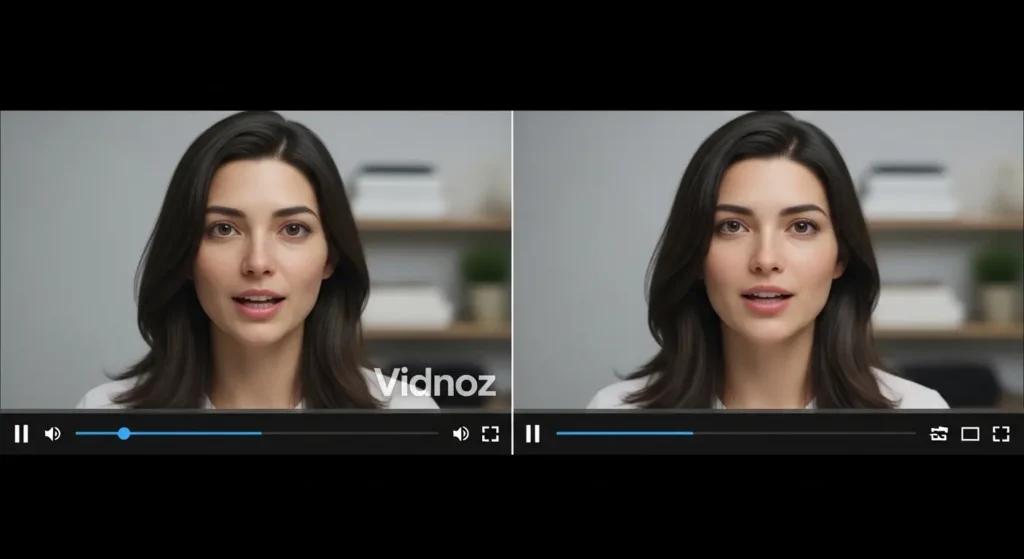 Vidnoz AIの無料版透かしと有料版のロゴなし映像の比較