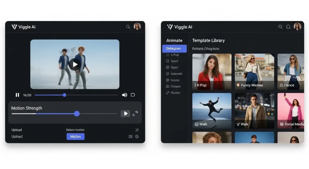 Viggle AI Web版の多様なアニメーション設定とテンプレートライブラリ