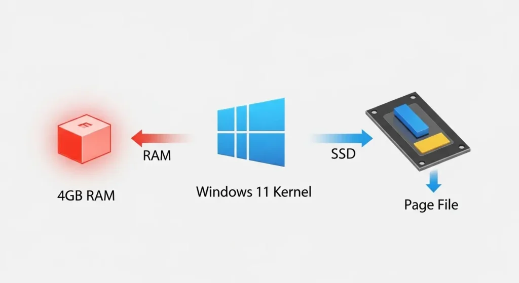 Windows 11のメモリ管理とパフォーマンスのボトルネック解説図