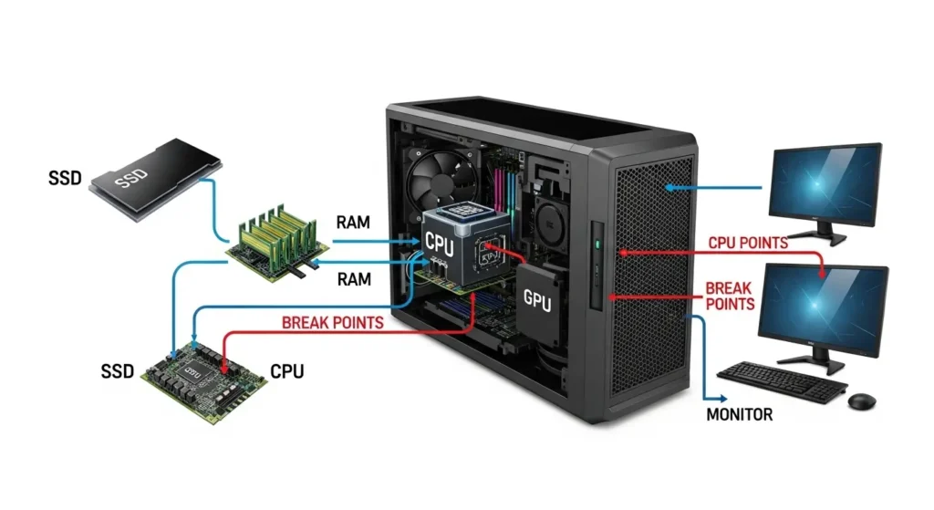 Windows 11で画面が真っ暗になる内部的なプロセスと原因の解説図