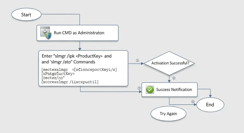 Windowsライセンス認証コマンド実行のフローチャート