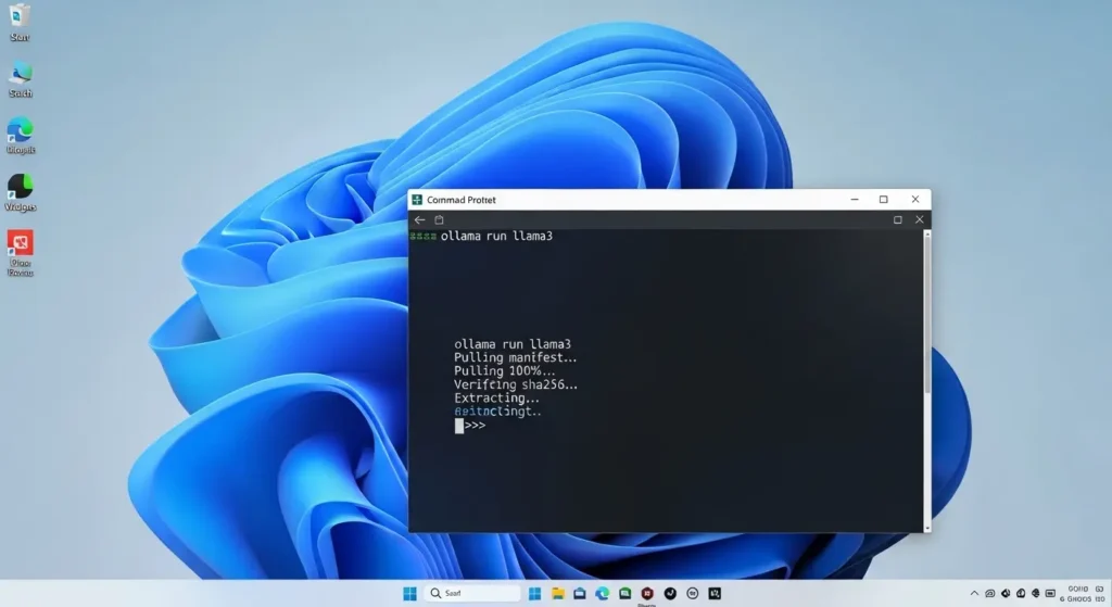 Windows上でOllamaが動作しているターミナル画面