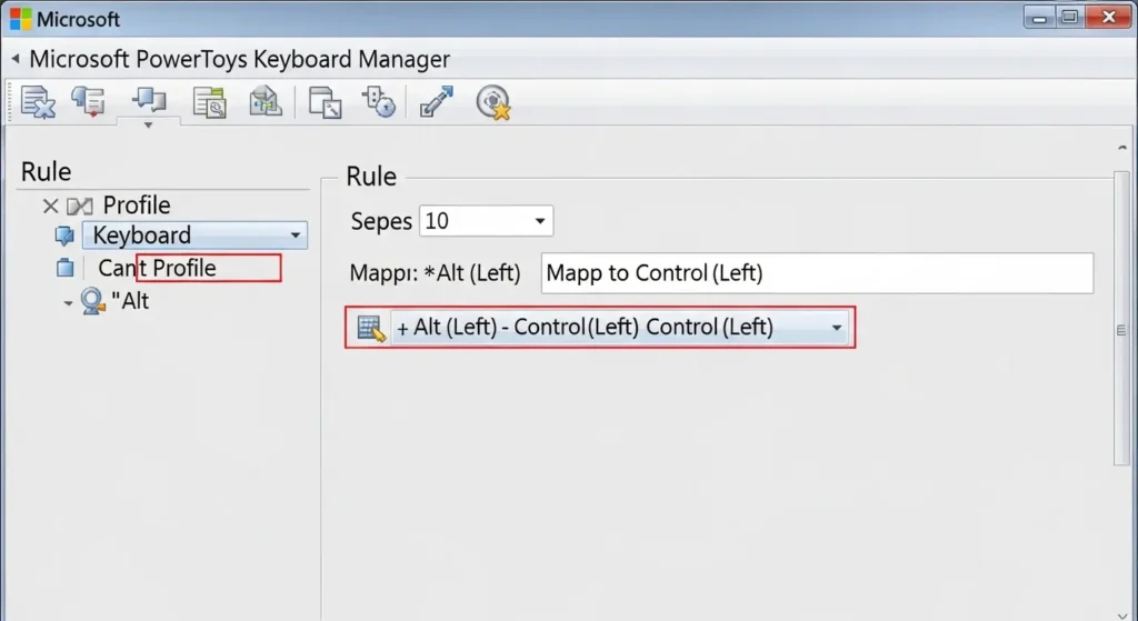 WindowsのPowerToysを使用してキーの割り当てを変更する画面