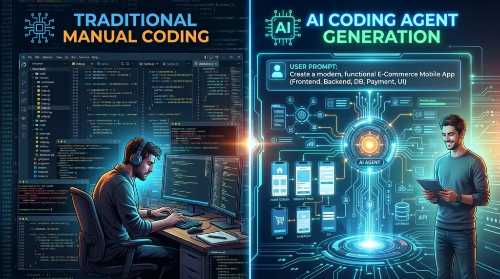 2026年の主要なコーディングエージェントとその開発効率の対比イメージ