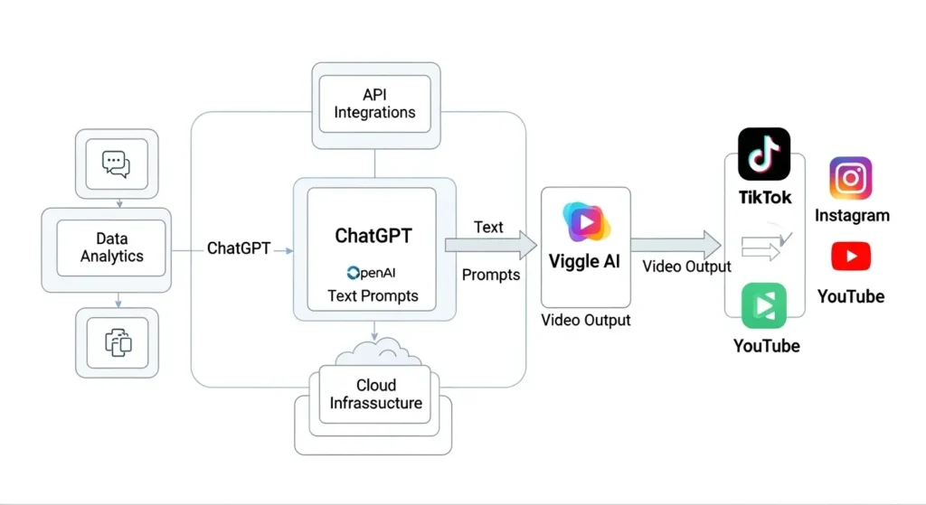 ChatGPTとViggle AIを連携させた高度な動画制作フローの図解