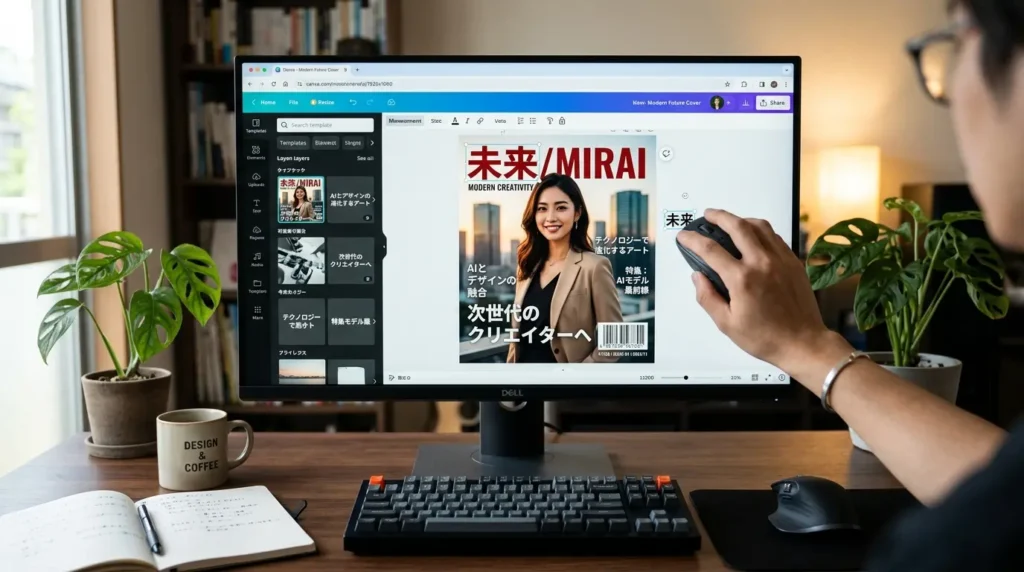CanvaとAI画像を組み合わせて雑誌の表紙を作る工程