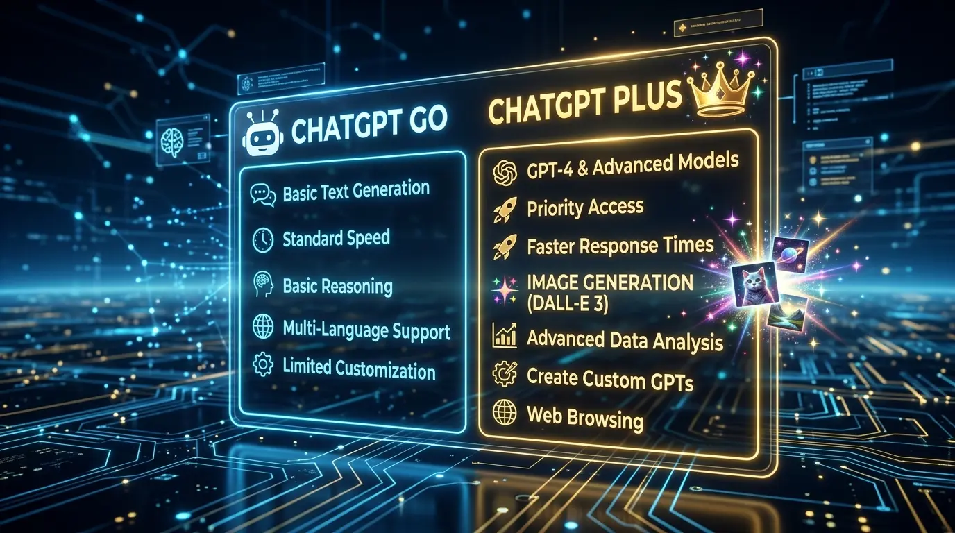 ChatGPT GoとPlusのプラン機能と画像生成制限の比較図解