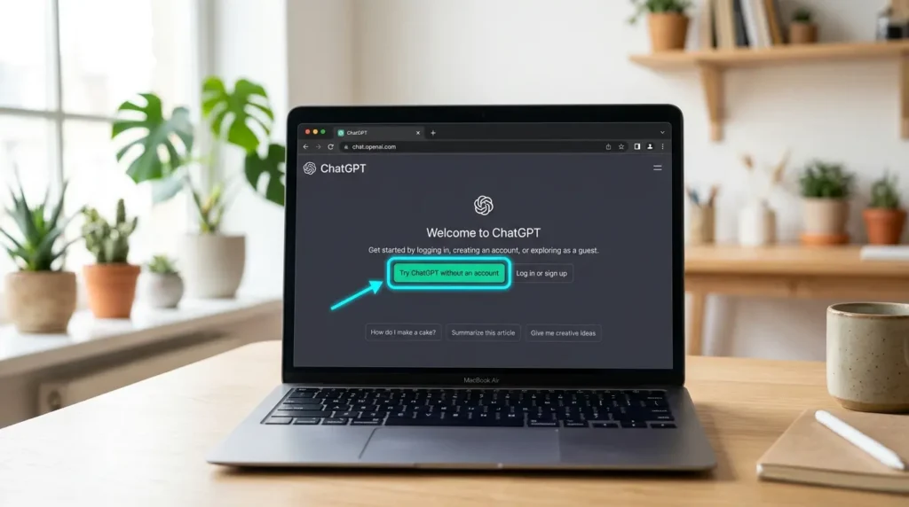 ログインなしで開始できるChatGPTのトップ画面
