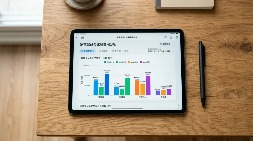 家電の初期費用とランニングコストの推移をわかりやすく比較したデータグラフ